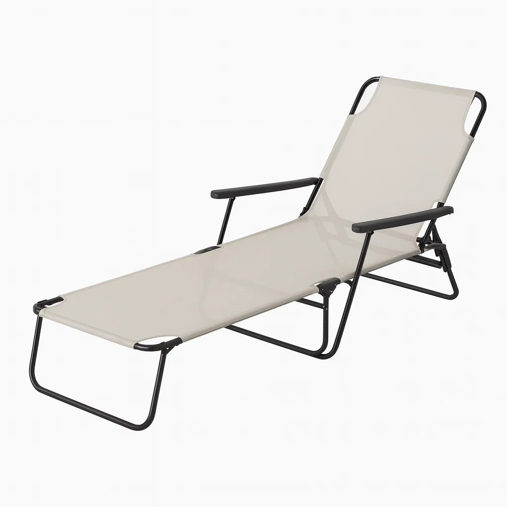 Sdraio da esterno pieghevole in tessuto sintetico e acciaio beige