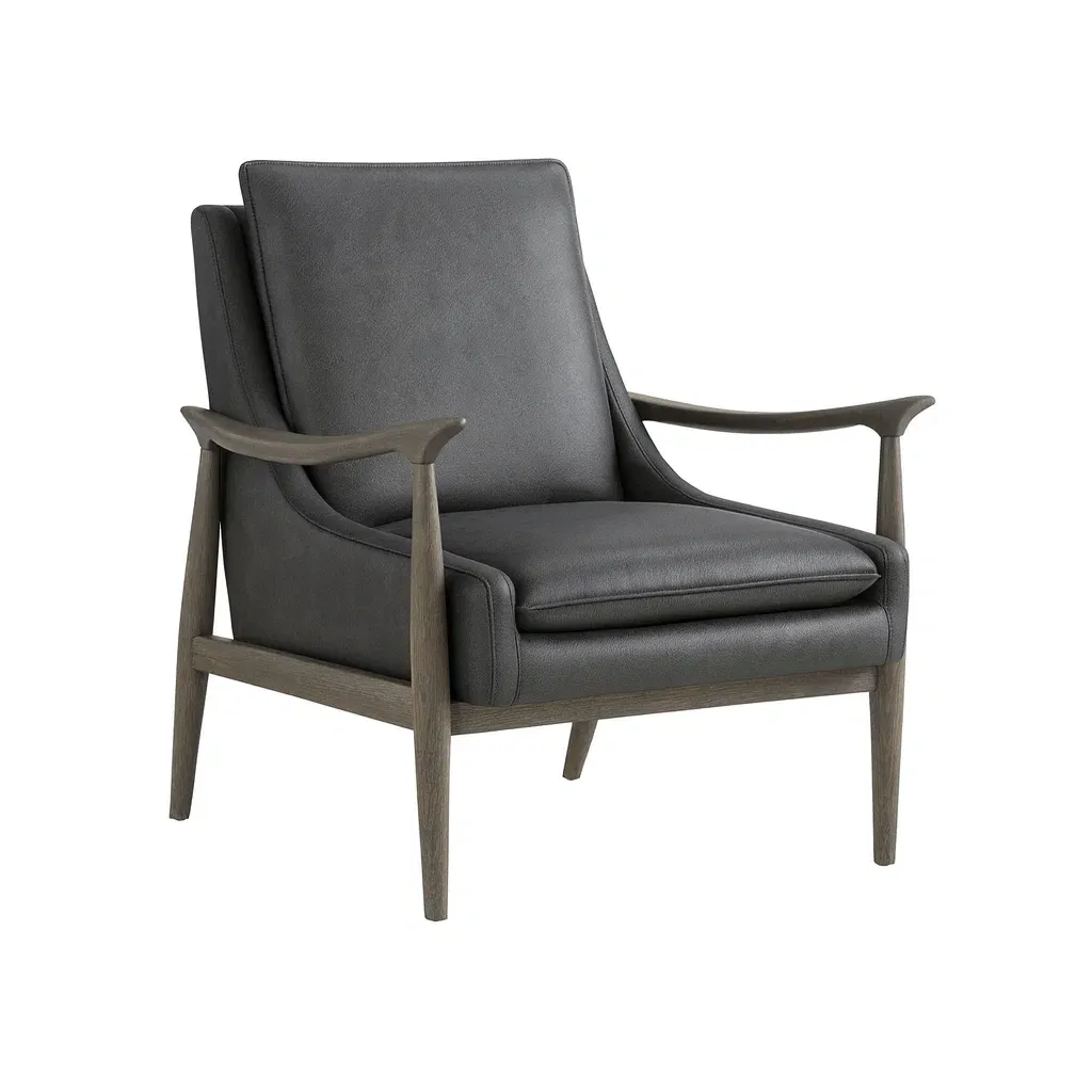 Poltrona in pelle PU e legno di faggio grigia 76x88x91 cm