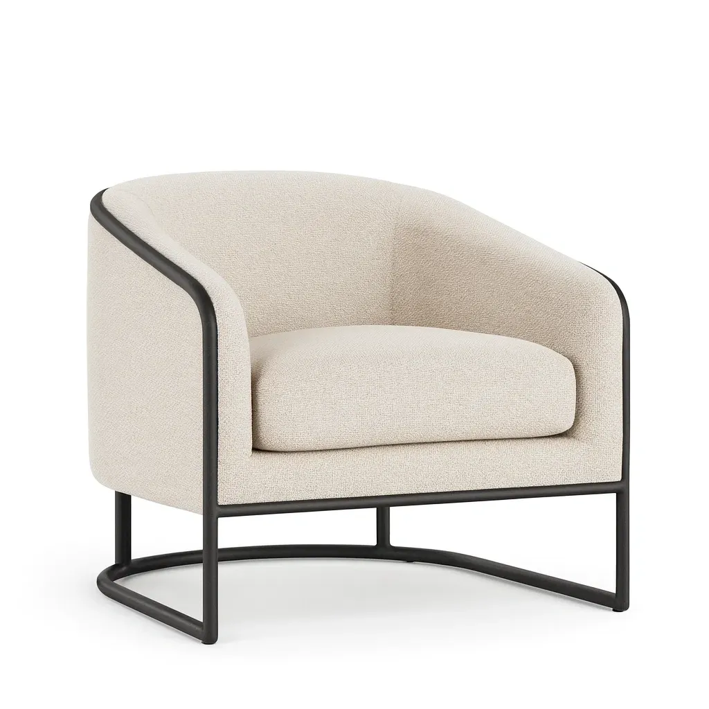 Poltrona in tessuto poliestere con struttura curva in metallo crema