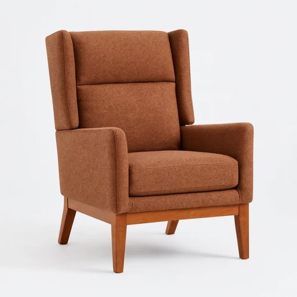 Poltrona in tessuto marrone e legno 75x80x110 cm