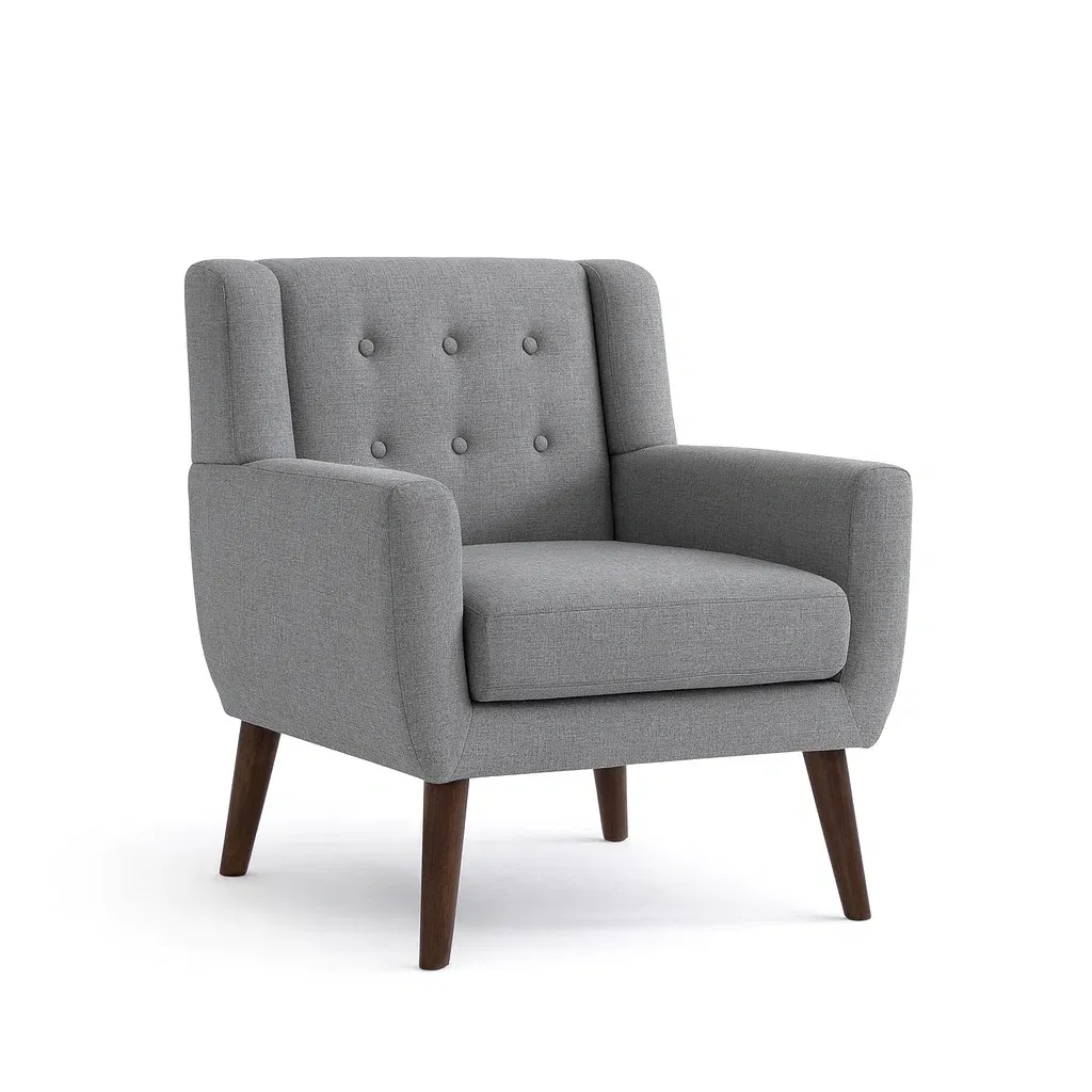 Poltrona imbottita in tessuto e legno