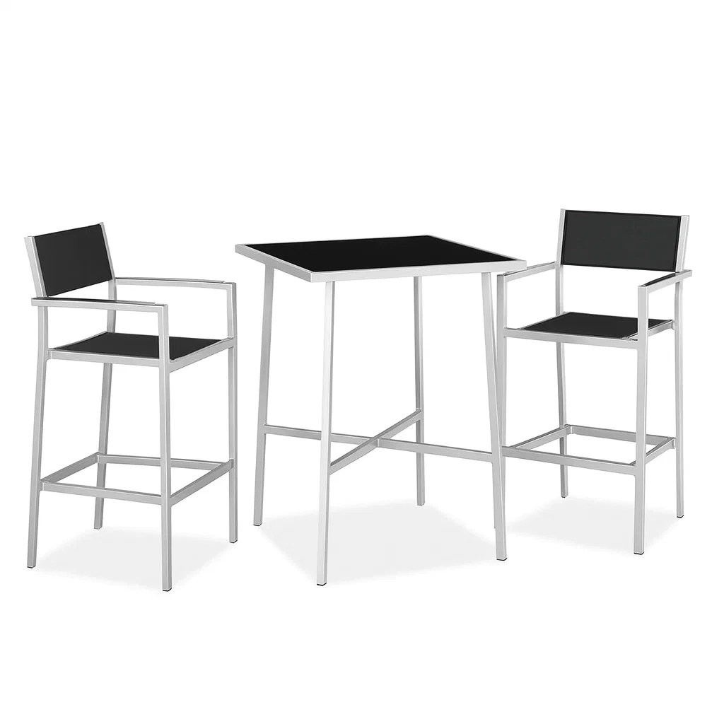Set bar da terrazzo con sgabelli alti tavolo e sedie in metallo e plastica nera-FURNARK