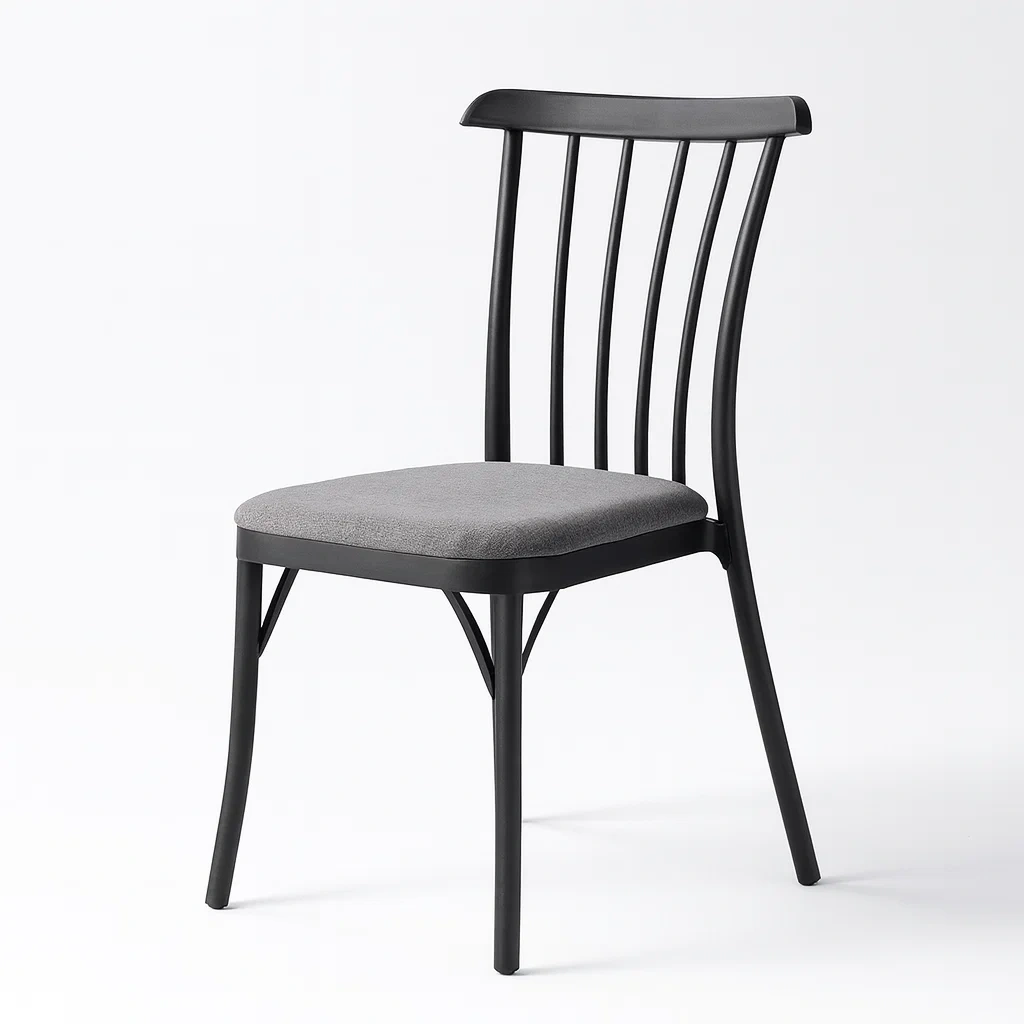 Sedia da pranzo in acciaio verniciato tessuto poliestere nero/grigio-FURNARK