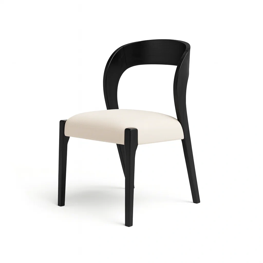 Sedia da pranzo in legno con seduta imbottita tessuto poliestere nero e bianco-FURNARK