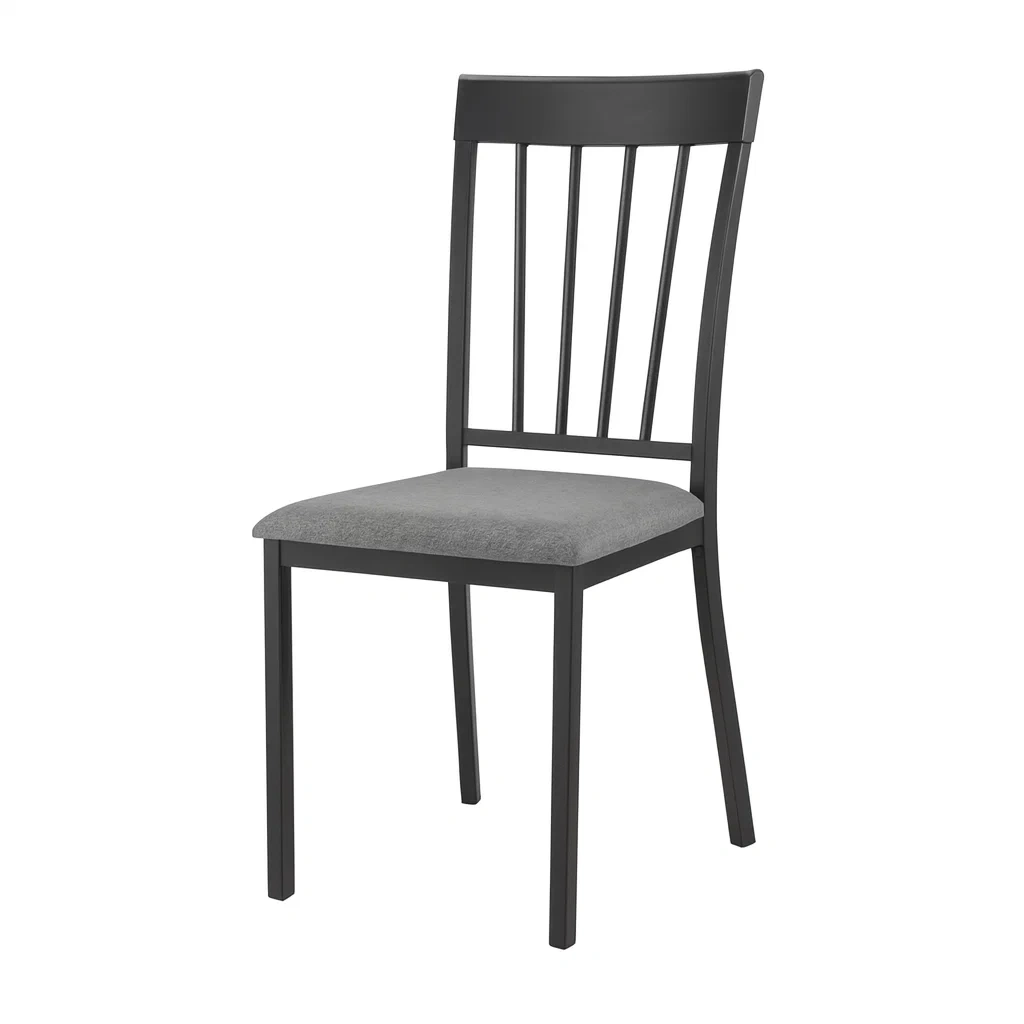 Sedia da pranzo in metallo nero con seduta in tessuto grigio-FURNARK