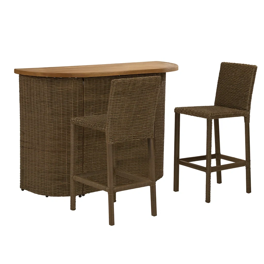 Set bar da terrazzo con sgabelli alti mobili bar rattan sintetico e legno teak con sgabelli-FURNARK