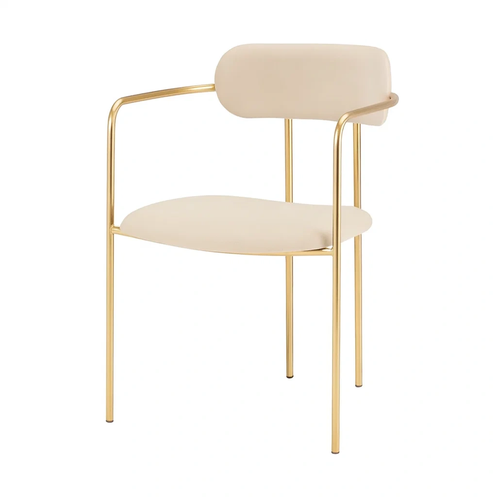 Sedia da pranzo con braccioli in acciaio e PU beige-FURNARK