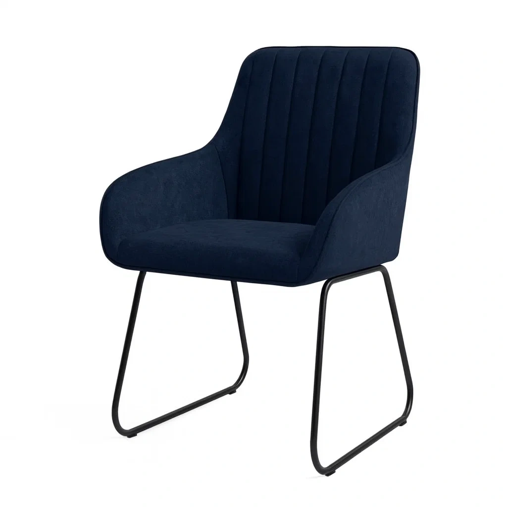 Sedia da pranzo in tessuto poliestere blu con struttura in metallo-FURNARK