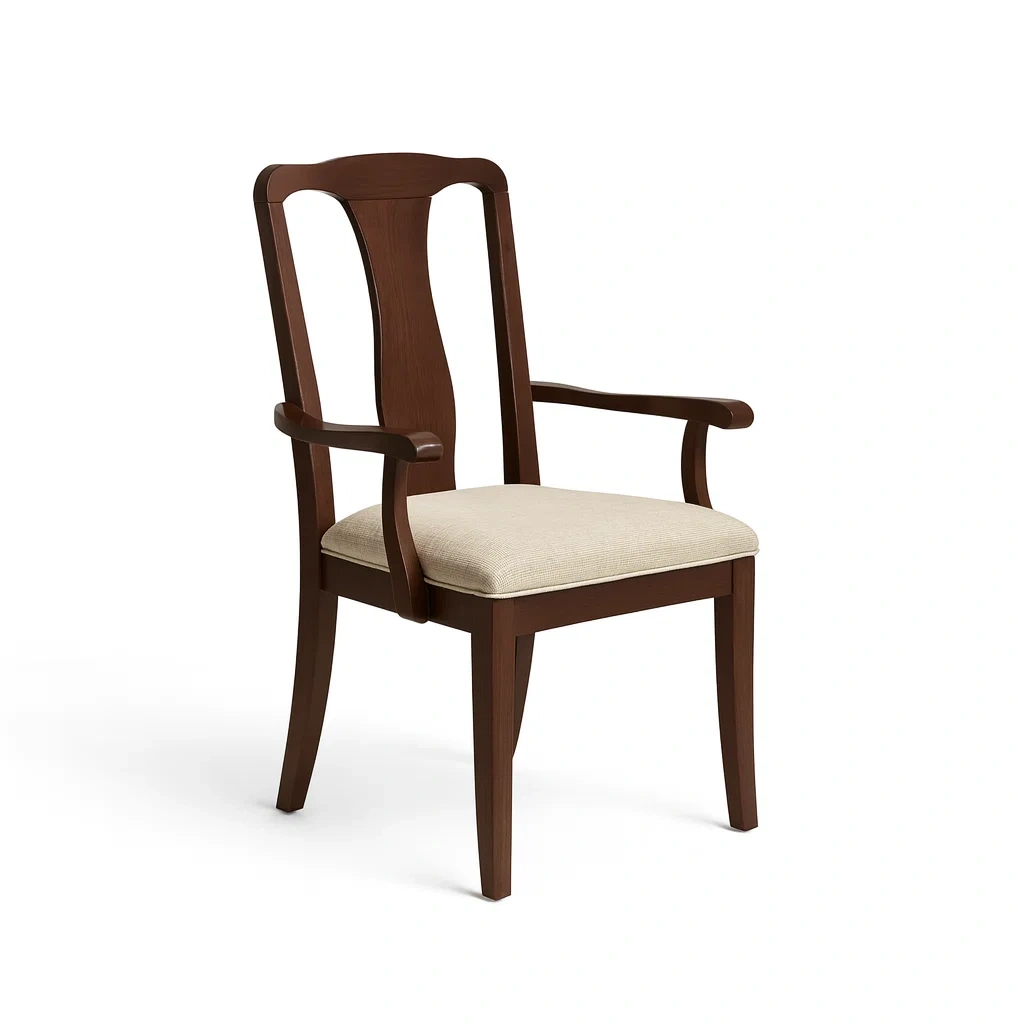 Sedia da pranzo in legno con seduta in tessuto beige-FURNARK