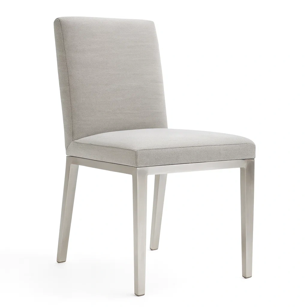 Sedia da pranzo in tessuto grigio con struttura in acciaio inox-FURNARK