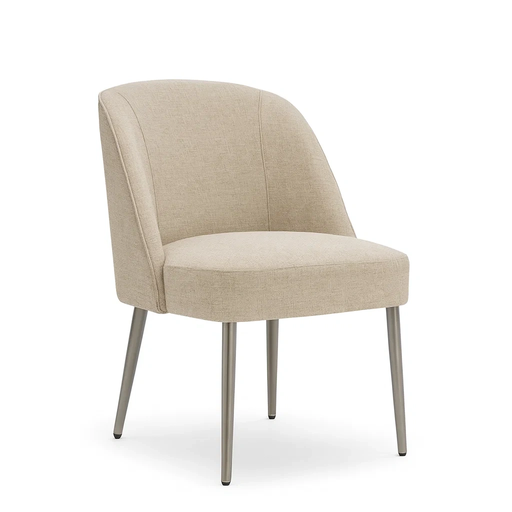 Poltrona da pranzo in tessuto di lino con gambe in metallo beige-FURNARK