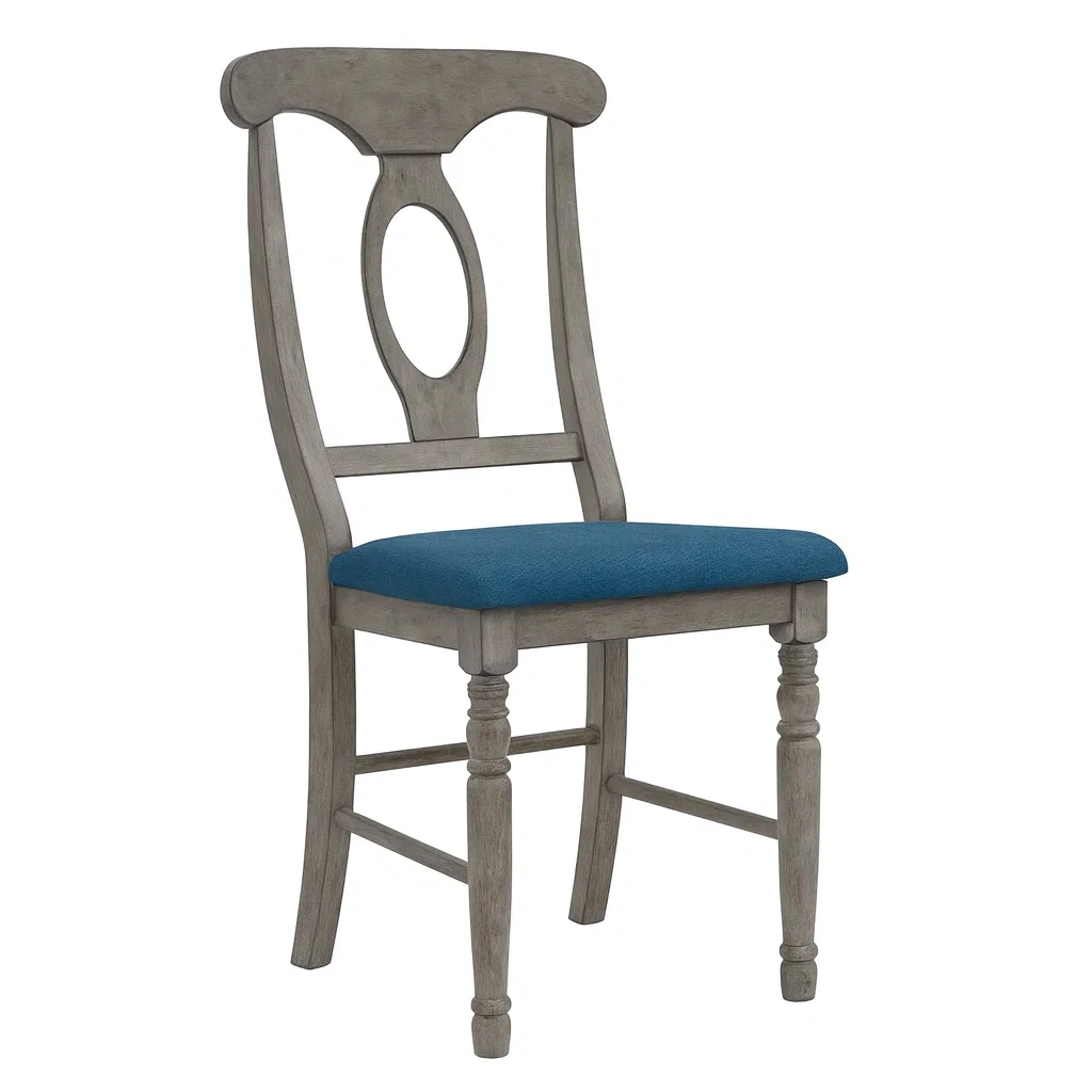 Sedia da pranzo in legno con seduta in tessuto blu-FURNARK