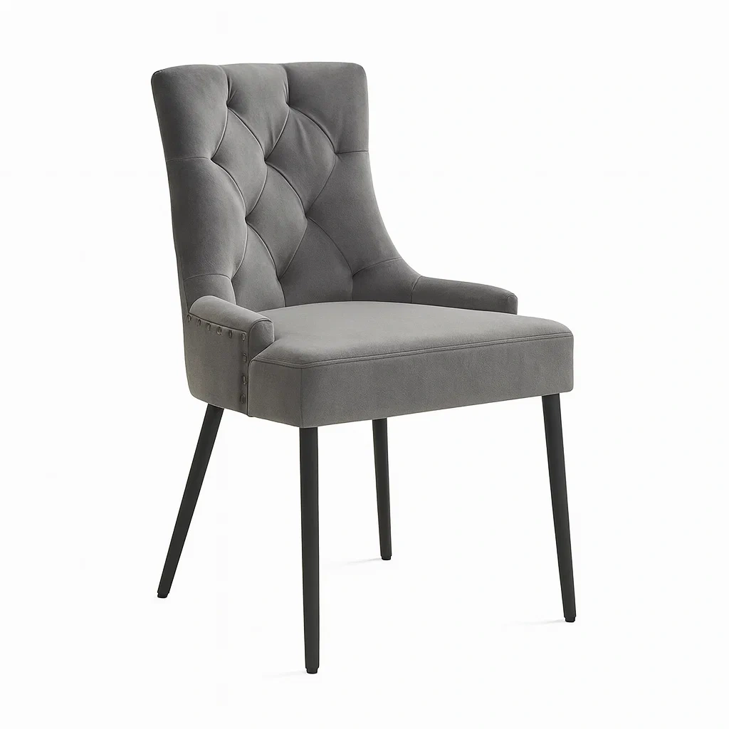 Sedia da pranzo in velluto grigio con gambe in metallo-FURNARK