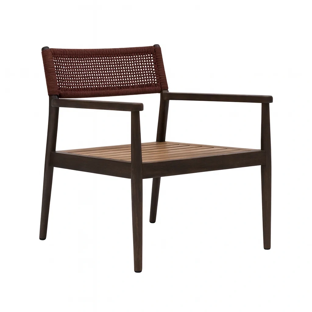 Sedia da giardino in legno e corda intrecciata marrone/rosso-Sofiruno