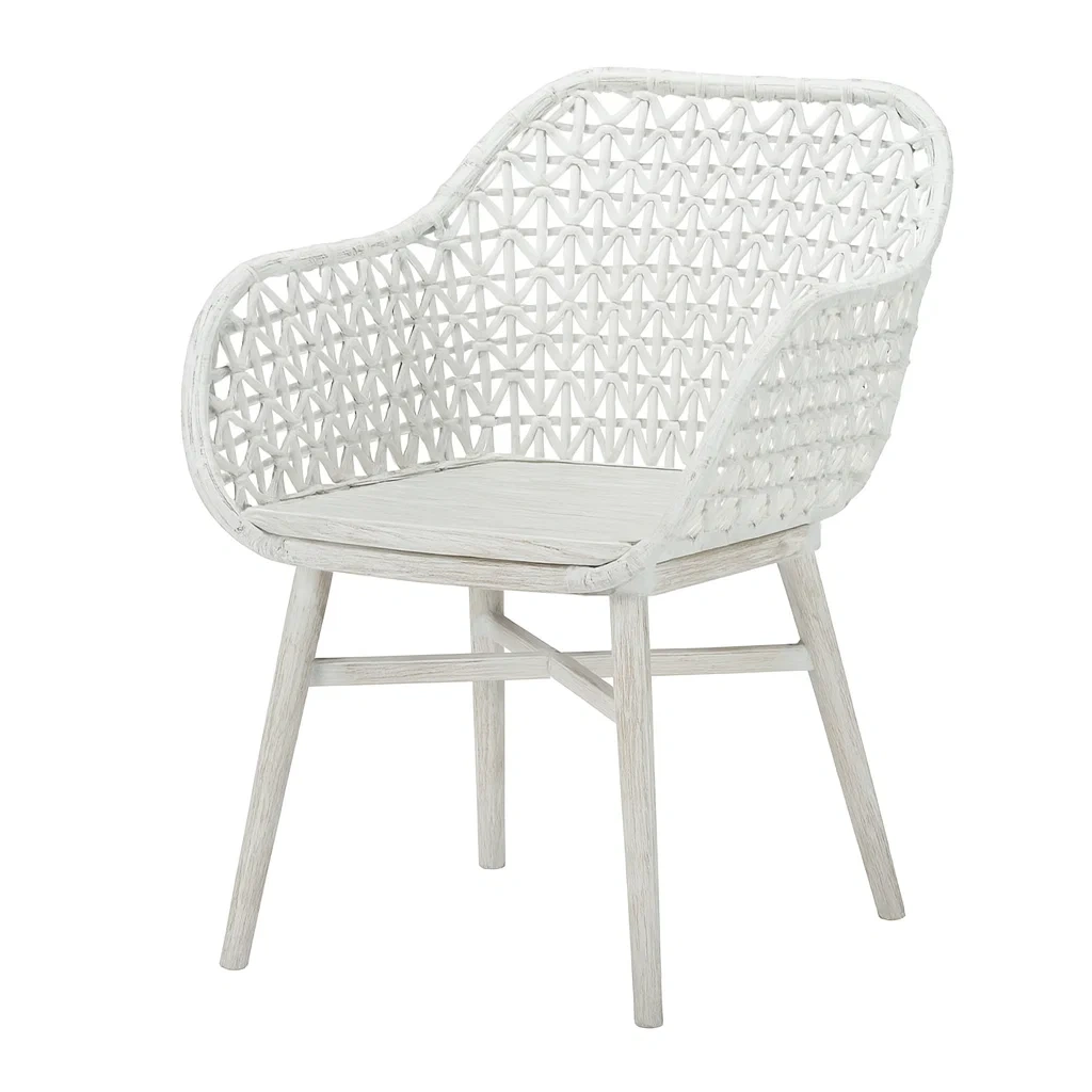 Sedia in rattan e legno bianco-Sofiruno