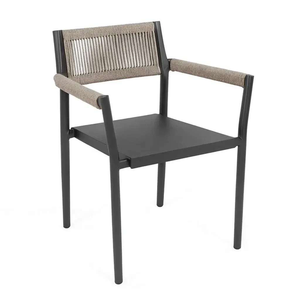Sedia da esterno in metallo e corda nero/tortora-Sofiruno