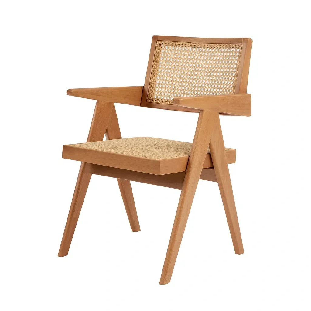 Sedia in legno di faggio e rattan colore naturale-Sofiruno