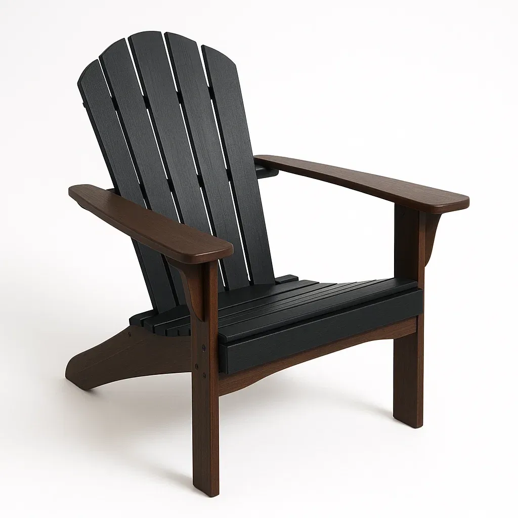 Sedia Adirondack in plastica nera con braccioli in legno-Sofiruno