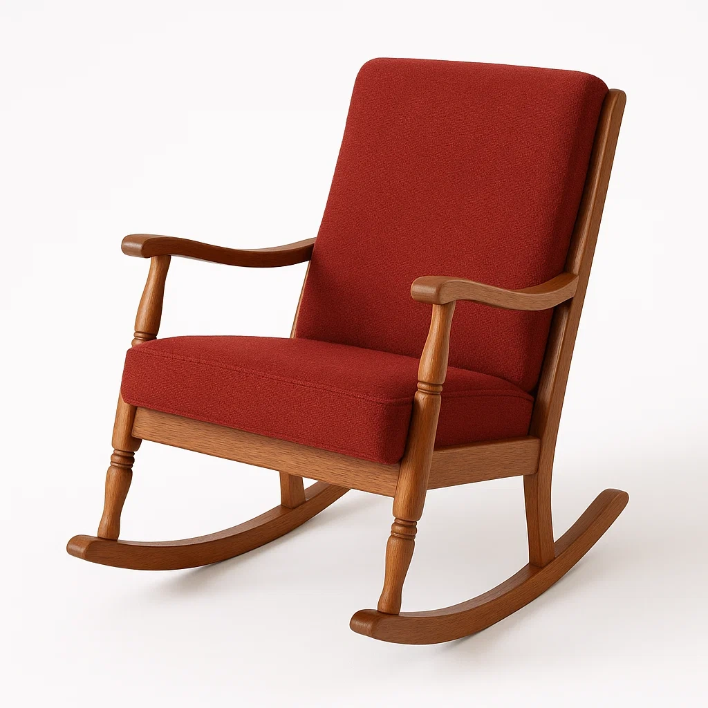 Sedia a dondolo in tessuto rosso e legno-Sofiruno