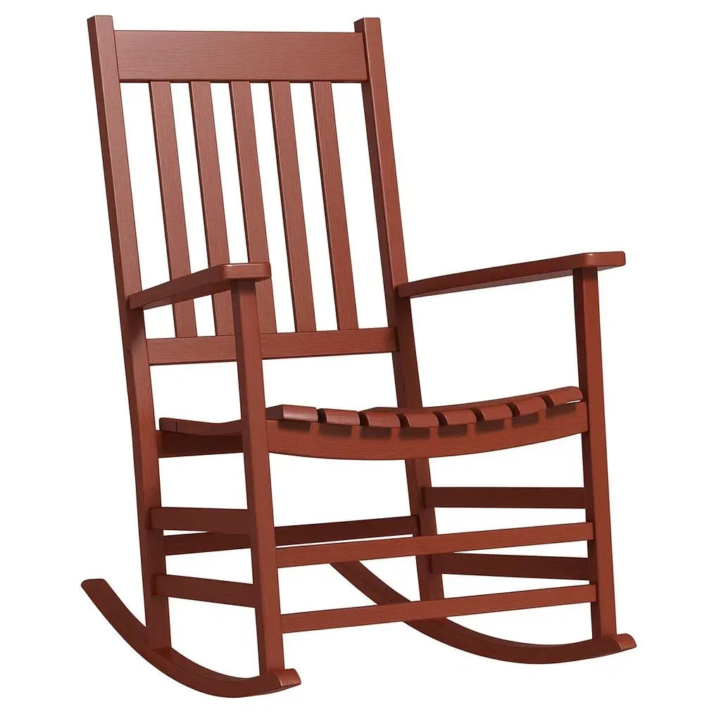 Sedia a dondolo da terrazzo in legno marrone con schienale alto-Sofiruno