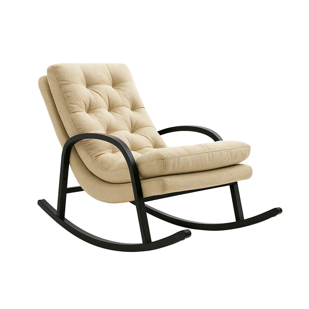 Sedia a dondolo in metallo e poliestere beige-Sofiruno