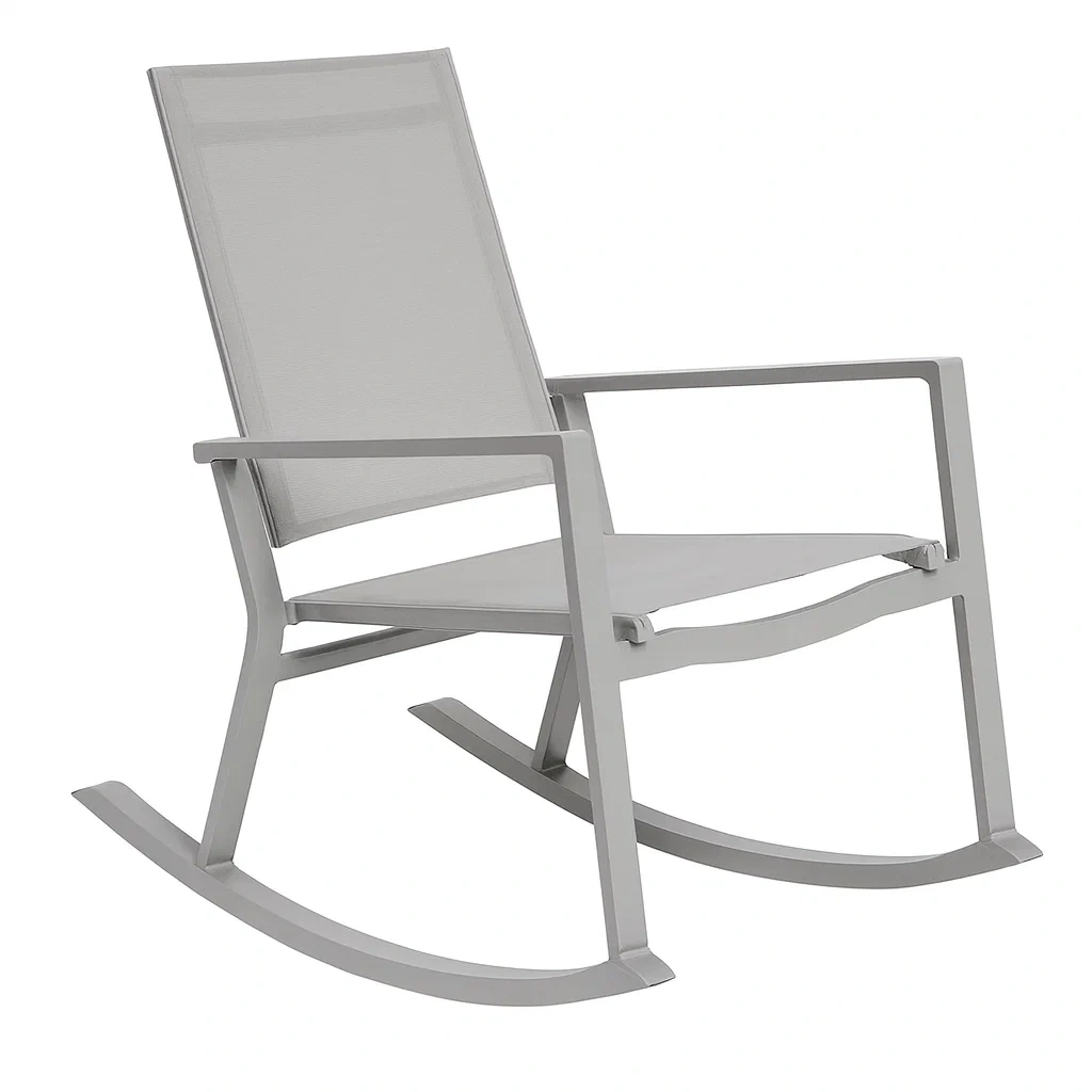 Sedia a dondolo da terrazzo in alluminio e tessuto grigio-Sofiruno