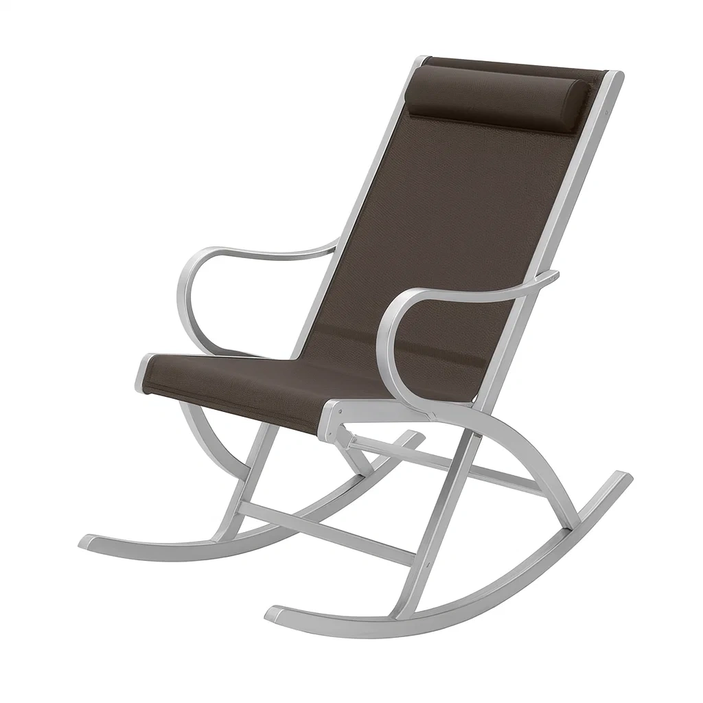 Sedia a dondolo da terrazzo in metallo con seduta in tessuto marrone-Sofiruno