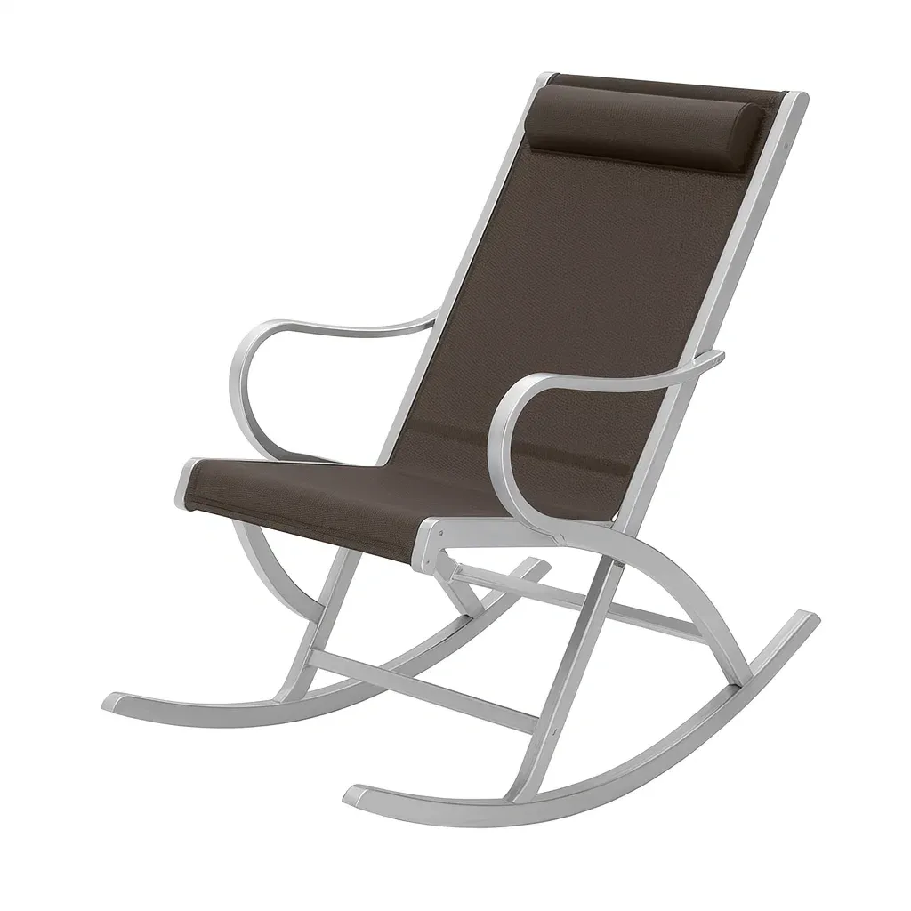 Sedia a dondolo da terrazzo in metallo con seduta in tessuto marrone-Sofiruno