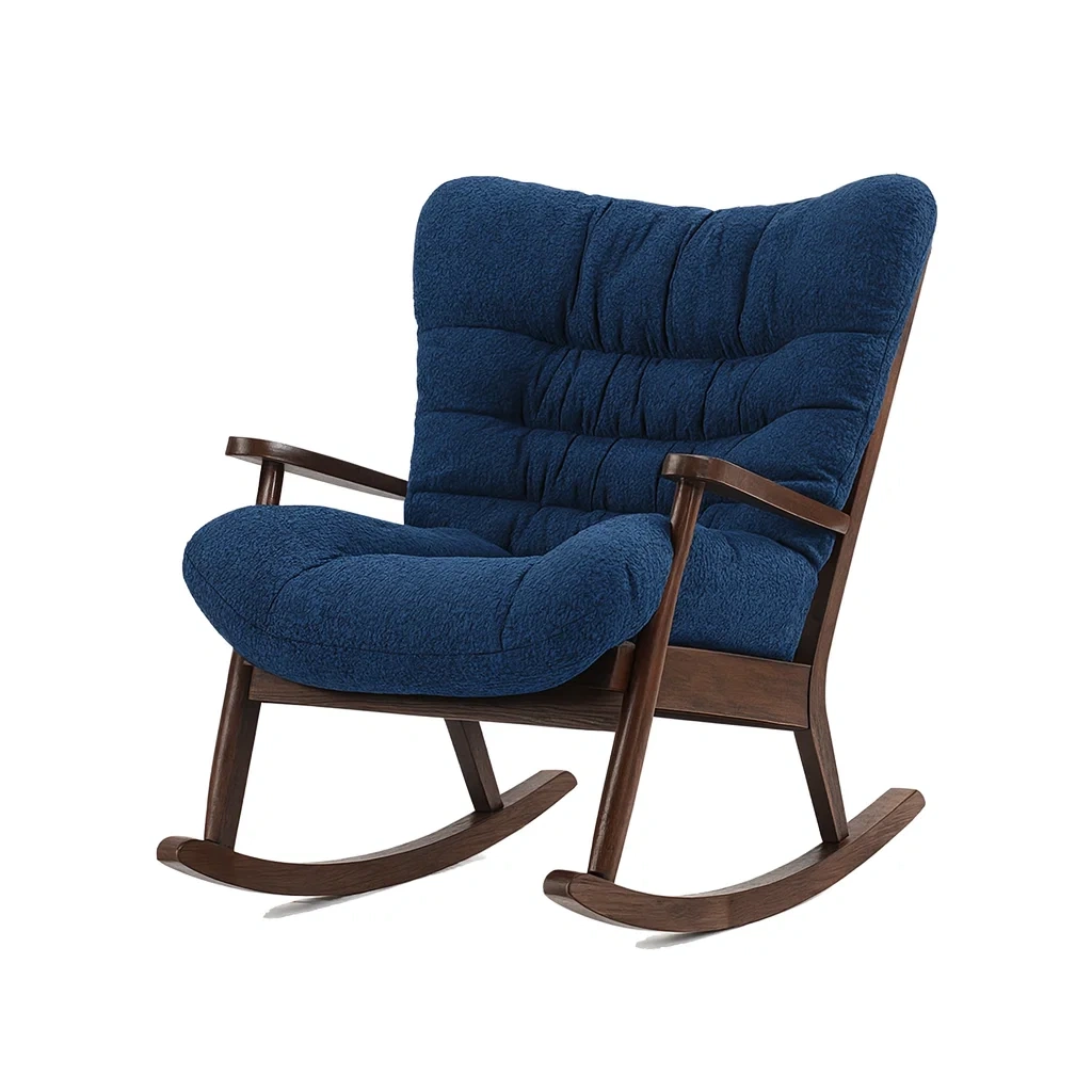 Sedia a dondolo in legno con rivestimento in poliestere blu-Sofiruno