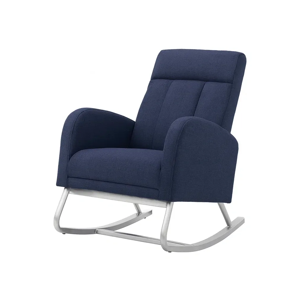 Sedia a dondolo in tessuto blu con struttura in metallo 100x80x95 cm-Sofiruno