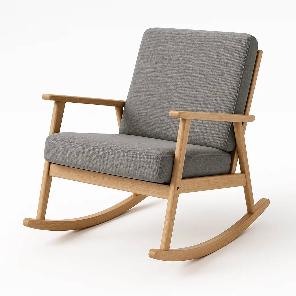 Sedia a dondolo in legno e tessuto grigio-Sofiruno