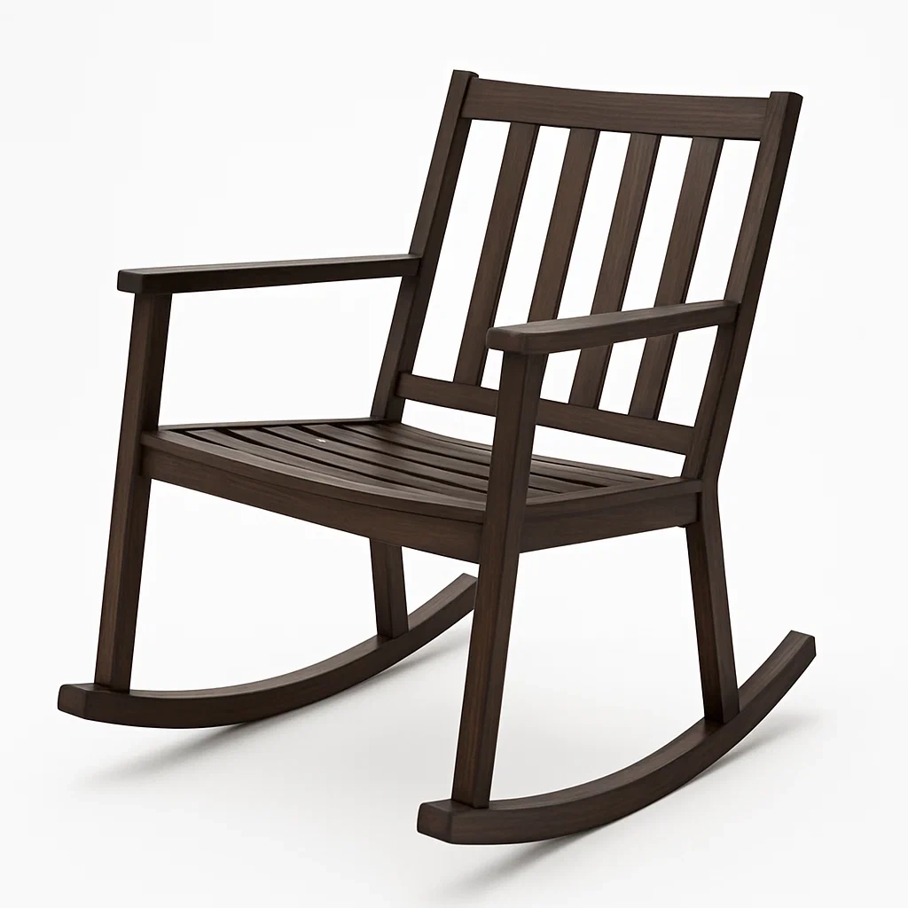 Sedia a dondolo da terrazzo in legno massello marrone con braccioli-Sofiruno