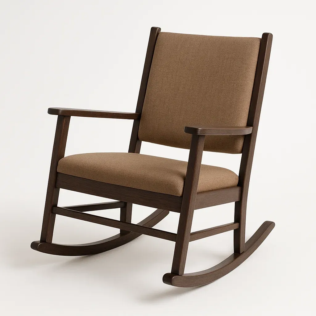 Sedia a dondolo in legno e tessuto marrone-Sofiruno