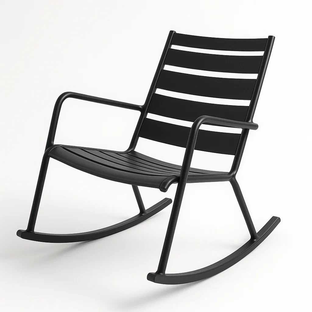Sedia a dondolo da terrazzo in alluminio nero con schienale e braccioli-Sofiruno