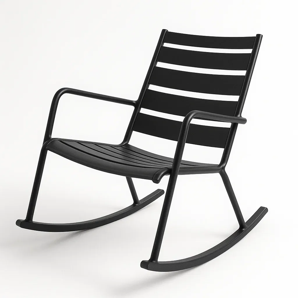 Sedia a dondolo da terrazzo in alluminio nero con schienale e braccioli-Sofiruno