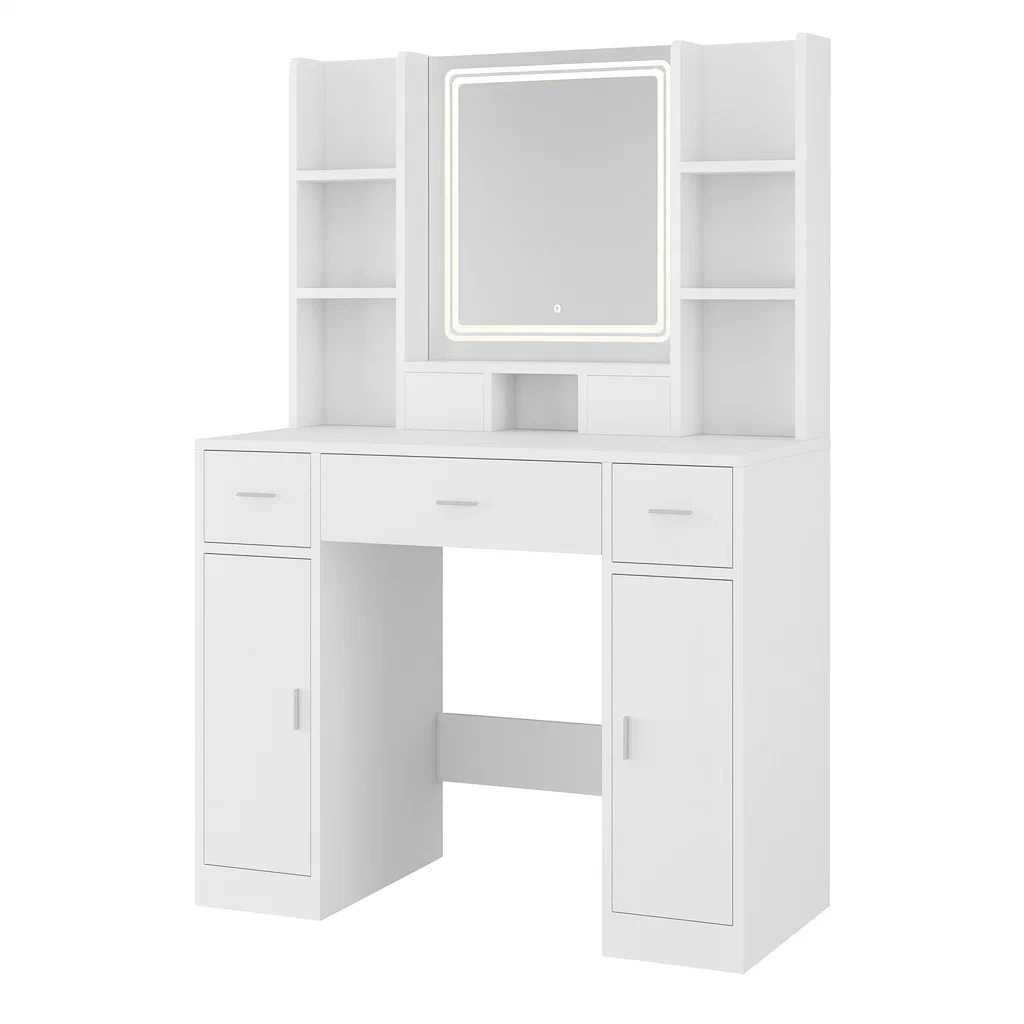 Toeletta con specchio LED e ripiani bianco-MOBIARGO