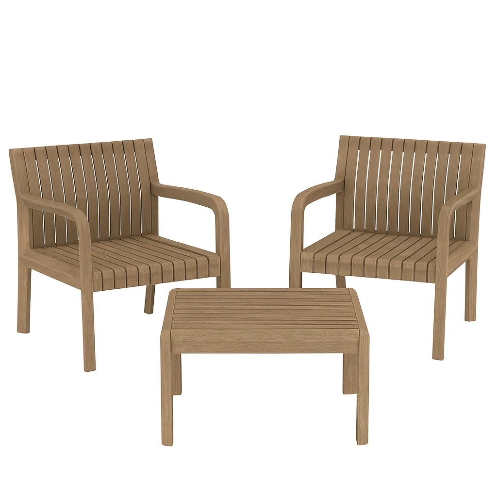 Set da esterno per il relax da giardino in legno con 2 poltrone e tavolino-MOBIARGO