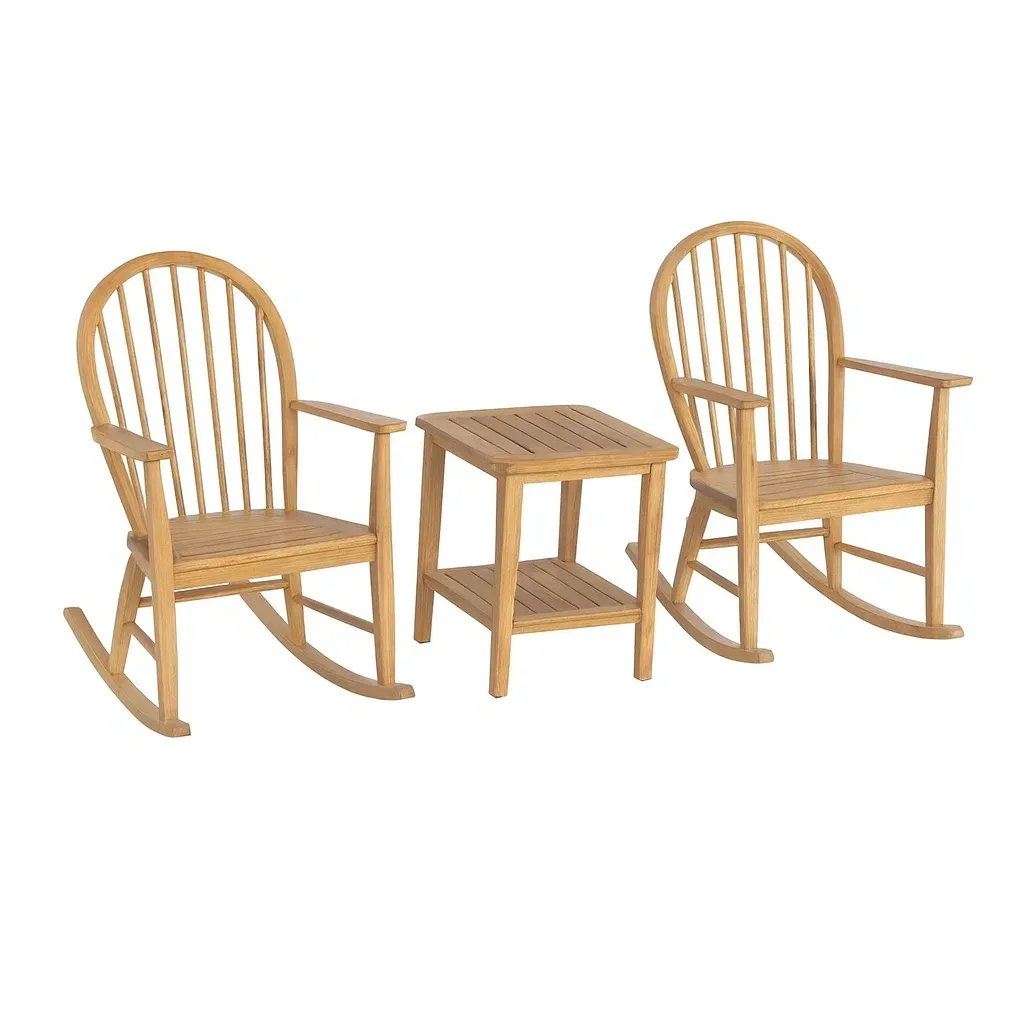 Set da esterno per il relax di sedie a dondolo in legno di acacia con tavolino-MOBIARGO