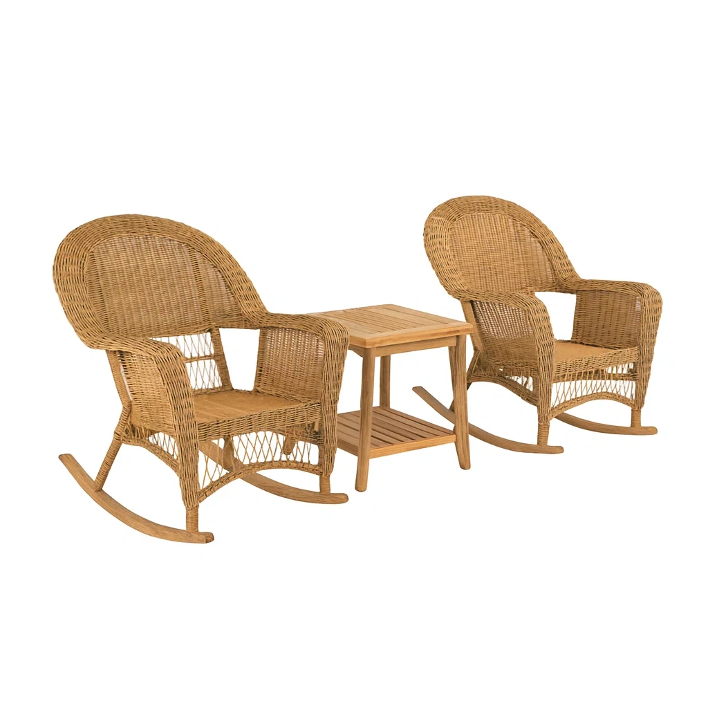 Set da esterno per il relax di sedie a dondolo e tavolino in rattan sintetico e legno-MOBIARGO