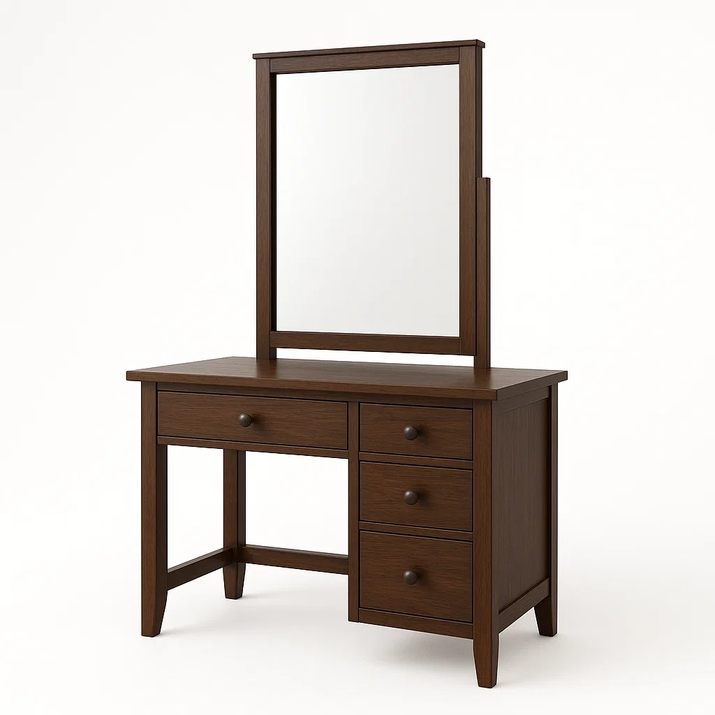 Toeletta con specchio in legno massello marrone 4 cassetti-MOBIARGO