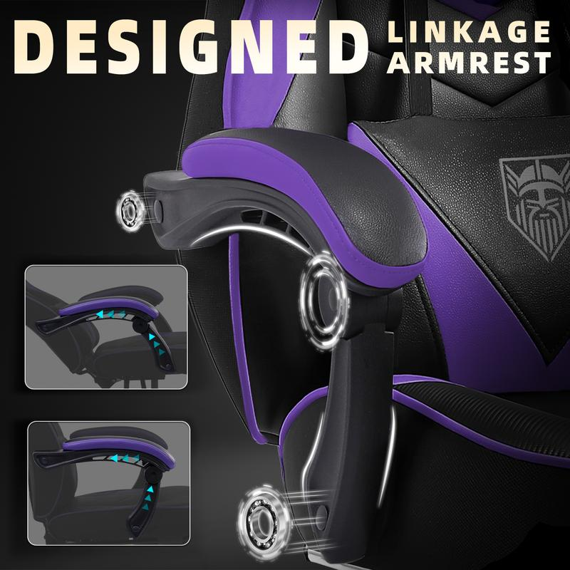 Silla gaming con reposapiés y función reclinable — Silla de ordenador para adultos con masaje — Cojín lumbar ajustable — Silla de oficina y gaming ergonómica, de gran tamaño y altura, para usuarios de complexión robusta — Modelo V3028A