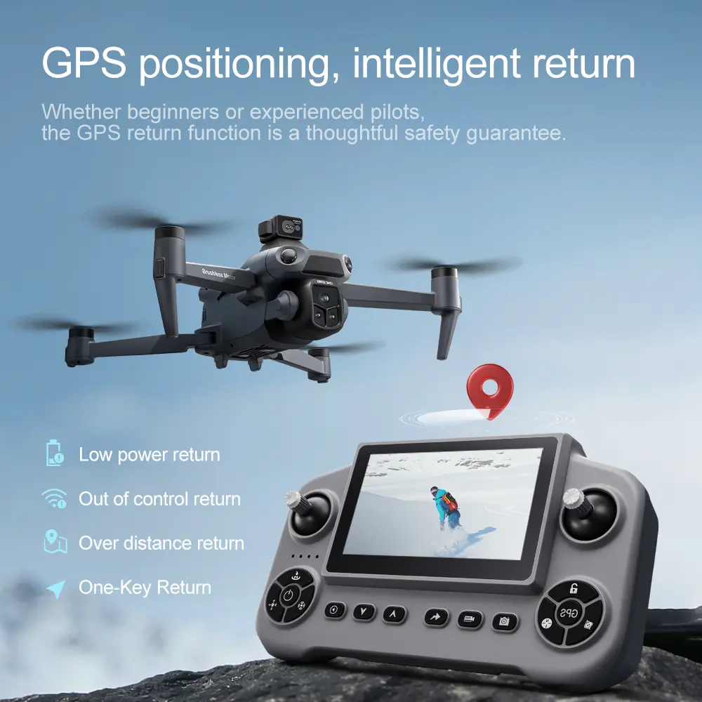Drone GPS V918MAX con alcance de vuelo de 3 km, altitud de 300 m, evitación de obstáculos de 360 ​​grados, flujo óptico, vuelo estacionario, pantalla de gran tamaño, retorno con un solo toque