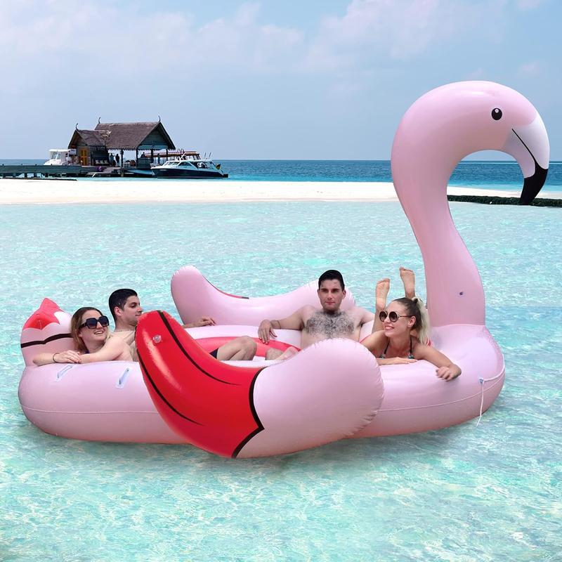 Flotador Hinchable para Piscina — Balsa Hinchable para 2, 4 o 6 Personas con Bomba de Aire y Portavasos — Isla Flotante para Adultos y Niños — Juguete Ideal para Fiestas, Playa y Río