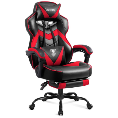 Silla gaming con reposapiés y función reclinable — Silla de ordenador para adultos con masaje — Cojín lumbar ajustable — Silla de oficina y gaming ergonómica, de gran tamaño y altura, para usuarios de complexión robusta — Modelo V3028A
