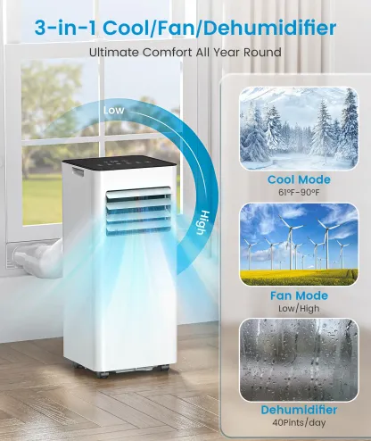Aires acondicionados portátiles COWSAR de 8.000/10.000 BTU: enfrían hasta 350/450 pies cuadrados. Unidad de aire acondicionado portátil con 4 modos, control remoto, pantalla LED, temporizador de 24 horas y kit de instalación; ideal para el hogar, la ofici