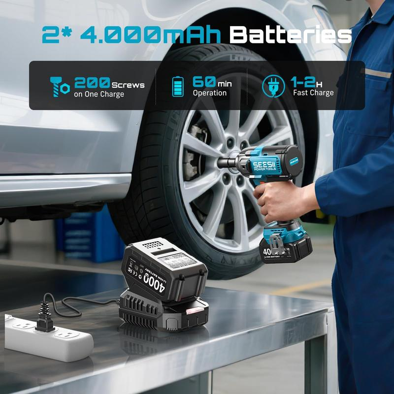 Llave de impacto eléctrica mejorada con mango desmontable — 1180 ft-lbs (1600 N·m) de alto par, 1/2", inalámbrica de 21 V + 2 baterías de 4.0 Ah | Para automóviles, camiones, cortacéspedes y tareas industriales — WH12 Ultra Pro