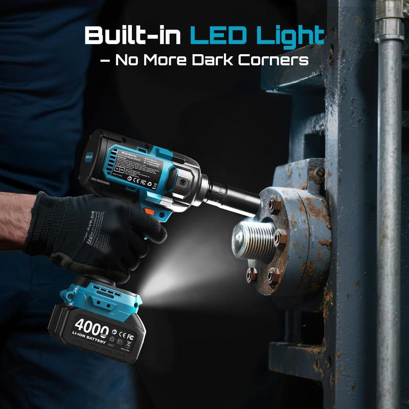 Llave de impacto eléctrica mejorada con mango desmontable — 1180 ft-lbs (1600 N·m) de alto par, 1/2", inalámbrica de 21 V + 2 baterías de 4.0 Ah | Para automóviles, camiones, cortacéspedes y tareas industriales — WH12 Ultra Pro