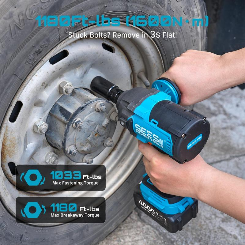 Llave de impacto eléctrica mejorada con mango desmontable — 1180 ft-lbs (1600 N·m) de alto par, 1/2", inalámbrica de 21 V + 2 baterías de 4.0 Ah | Para automóviles, camiones, cortacéspedes y tareas industriales — WH12 Ultra Pro