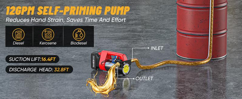 [TaskStar] Transfer Pump, Portable Cordless Diesel Transfer Pump Kit, Battery Powered 12GPM Fuel Pump Kit w/ 4.0Ah Battery, Nozzle&Hose for Diesel, Kerosene& Biodiesel
