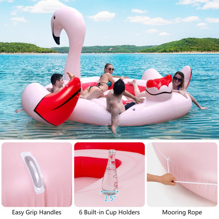 Flotador Hinchable para Piscina — Balsa Hinchable para 2, 4 o 6 Personas con Bomba de Aire y Portavasos — Isla Flotante para Adultos y Niños — Juguete Ideal para Fiestas, Playa y Río